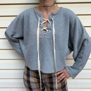 Zara gray v-neck, drawstring, cropped, bat sleeve, great condition, size Small
